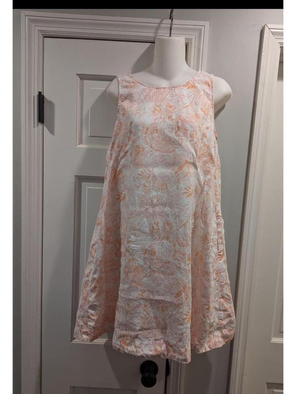 Rachel Zoe Shift Dress Sz S Pink Orange Paisley Floral 100% Linen Pockets Beach